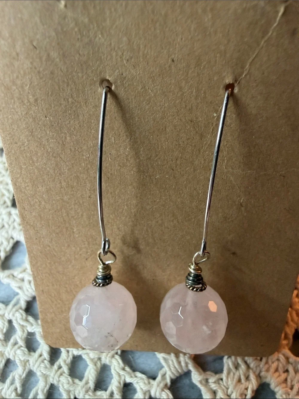 Sterling Silver Rose Quartz Drop Earrings - Pink Gemstone Dangles